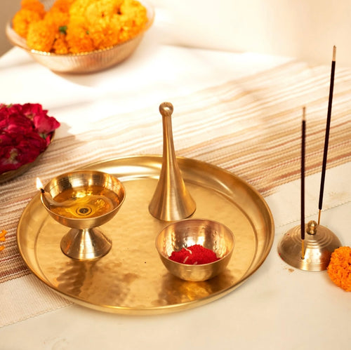 Hammered Pooja Thali Set