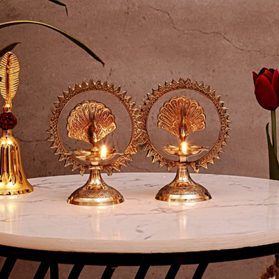 Brass Diya Peacock Set of 2