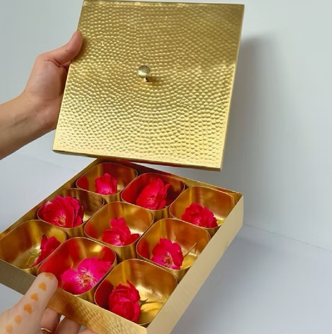 Square Masala Box Hammered (Brass)