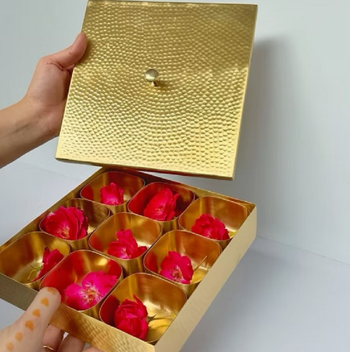 Square Masala Box Hammered (Brass)