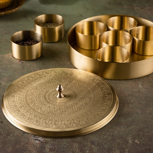 Rangoli Brass Masala Box