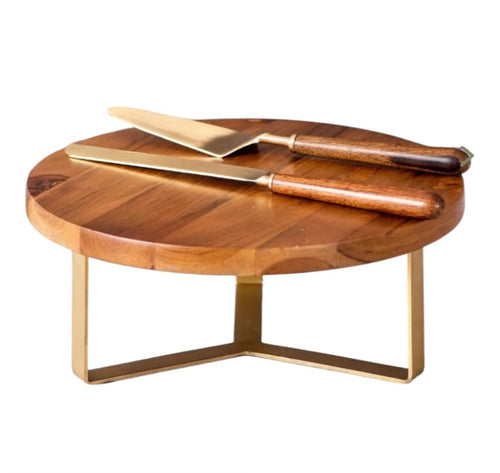 Wood Brass Cake Stand – Rustic Elegance