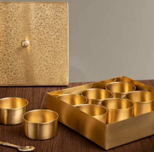 Square Masala Box Large (Brass)